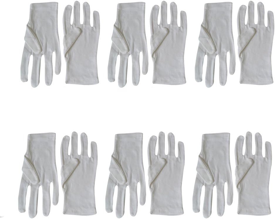7dayshop White 100% White Gloves for Photo Film and Negative Handling, Vinyl Records, Stamps and Valuables - Set of 6 Pairs