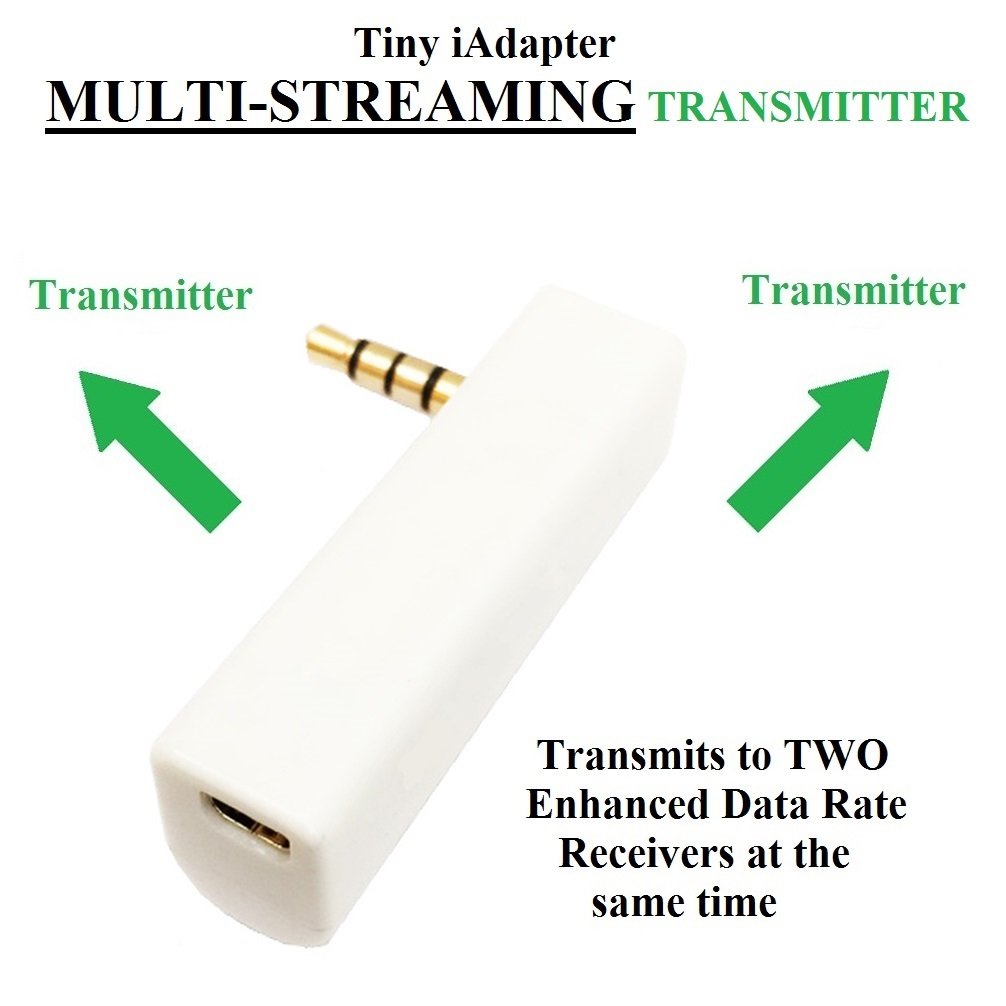 KOKKIA iSPLITTER (White Color) : iAdapter UNIVERSAL 3.5mm Tiny MULTI-STREAMING Bluetooth Stereo Transmitter Splitter. Works with ALL Music Devices with 3.5mm audio sockets.