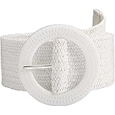 SUOSDEY Straw Woven stretchy Waist Belt for Women Dresses,Wide Boho Braided Elastic Belt with Round Buckle