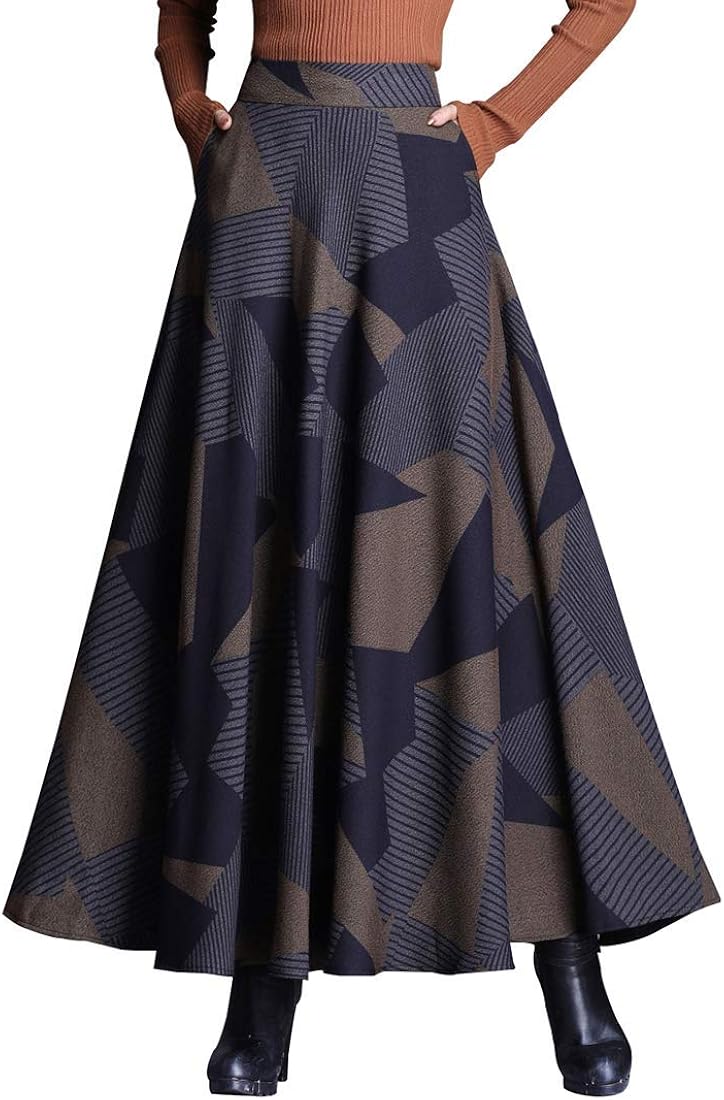 Damenrock A Linie Eleganter Maxirock Gestreift Mit Kariert Hoher Mode ...