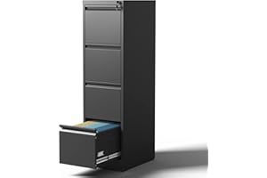 Yukimo 4 Drawer File Cabinet with Lock, Vertical File Cabinet with Lock, Locking File Cabinet Hanging Files for A4/ Legal/Letter, Require Assembly, Black