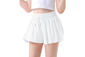 QooNoo Girls Butterfly Shorts with Pocket Flowy Athletic Shorts High Waist Preppy Running Shorts for Kids Teen