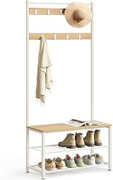 VASAGLE 3-in-1 Coat Rack with Shoe Bench Oak Cream HSR041W09