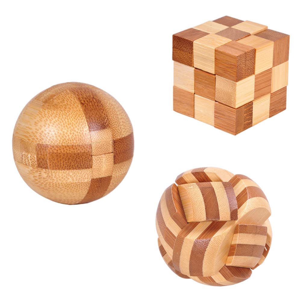 Brain Puzzle Teaser Cube Toy: 3pcs 3D Kongming Lock Logic Test Handheld Disentanglement Games Math Educational Toys for Teens Adults