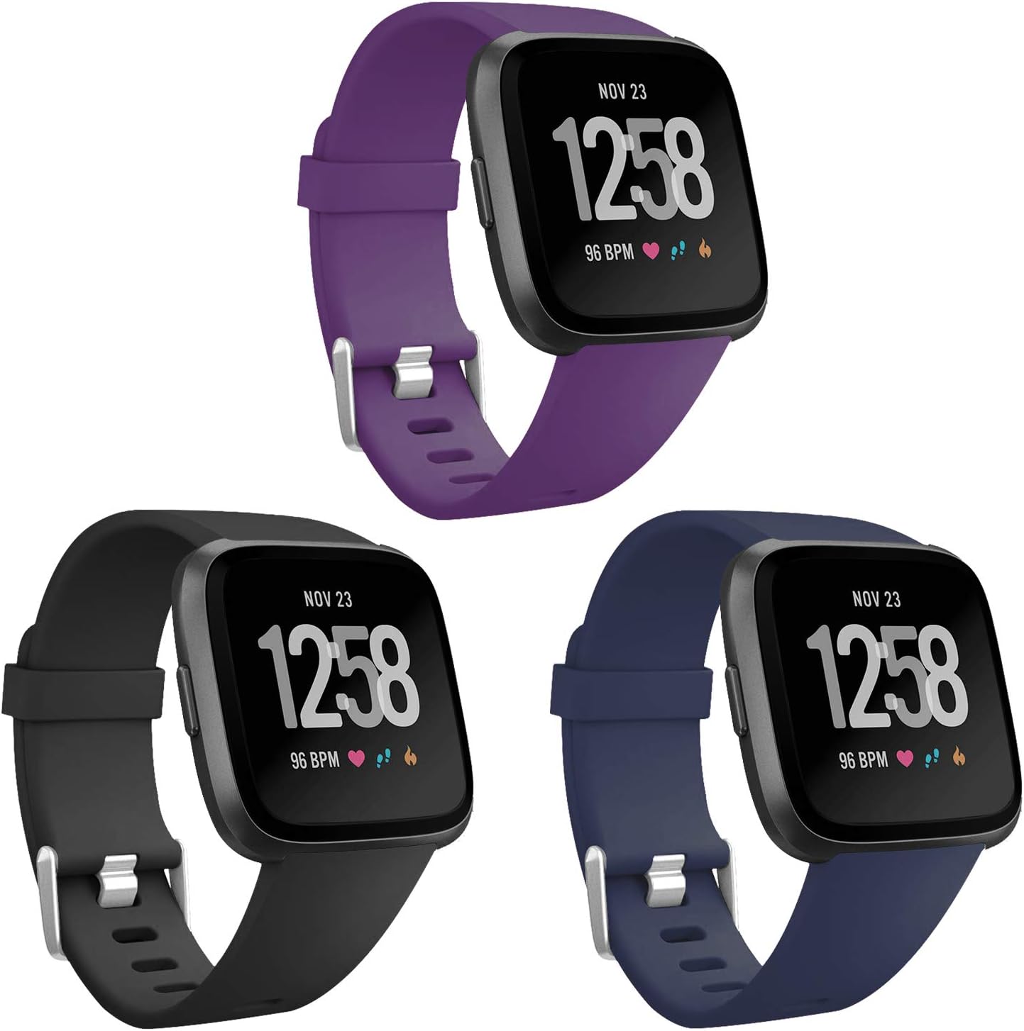 eseekgo Compatible with Fitbit Versa Bands/Versa 2/Versa Lite/Special Edition, 3 Pack Sport Silicone Breathable Soft Replacement Fitness Wristband Small Large for Men, Women