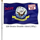 Hypoth Double Sided Navy Flag 2x3 FT Outdoor- UV Fade Resistant 3Ply USN Flags Double Stitched Canvas Header with 2 Brass Grommets Easy to Rising