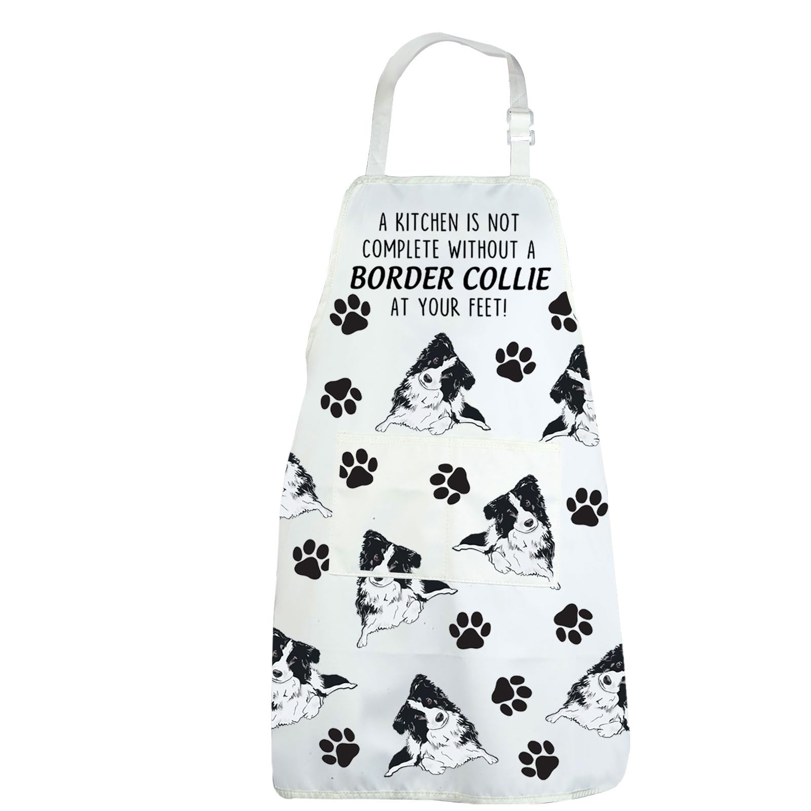 CENWA Mom Apron With Pockets - Border Collie Lover Gifts, Dog Owner Gifts, Adjustable Cooking Apron