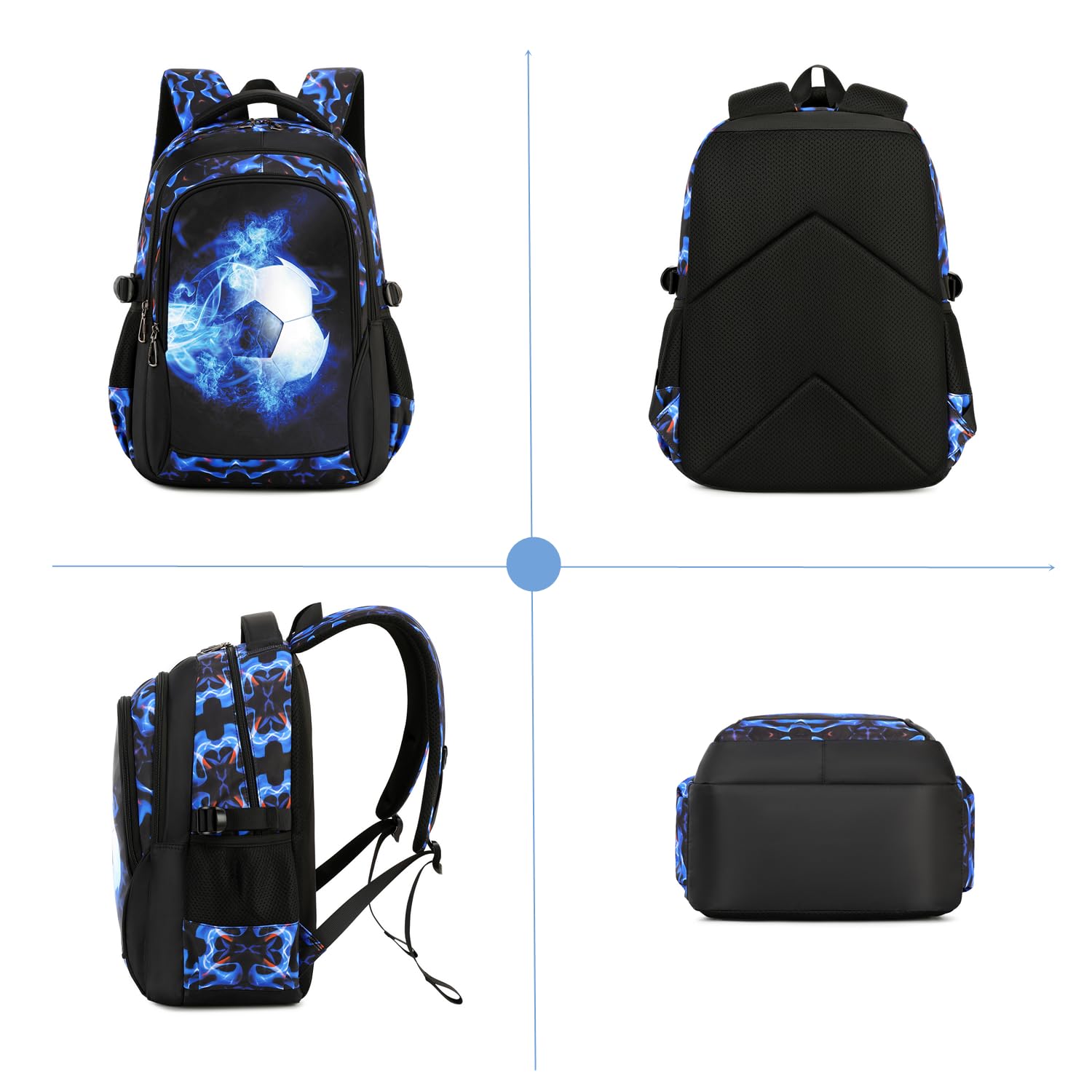 mezhsa Boys Backpack Kids Bookbag Durable Elementary Middle School Bags Soccer 18in (X-Blue)