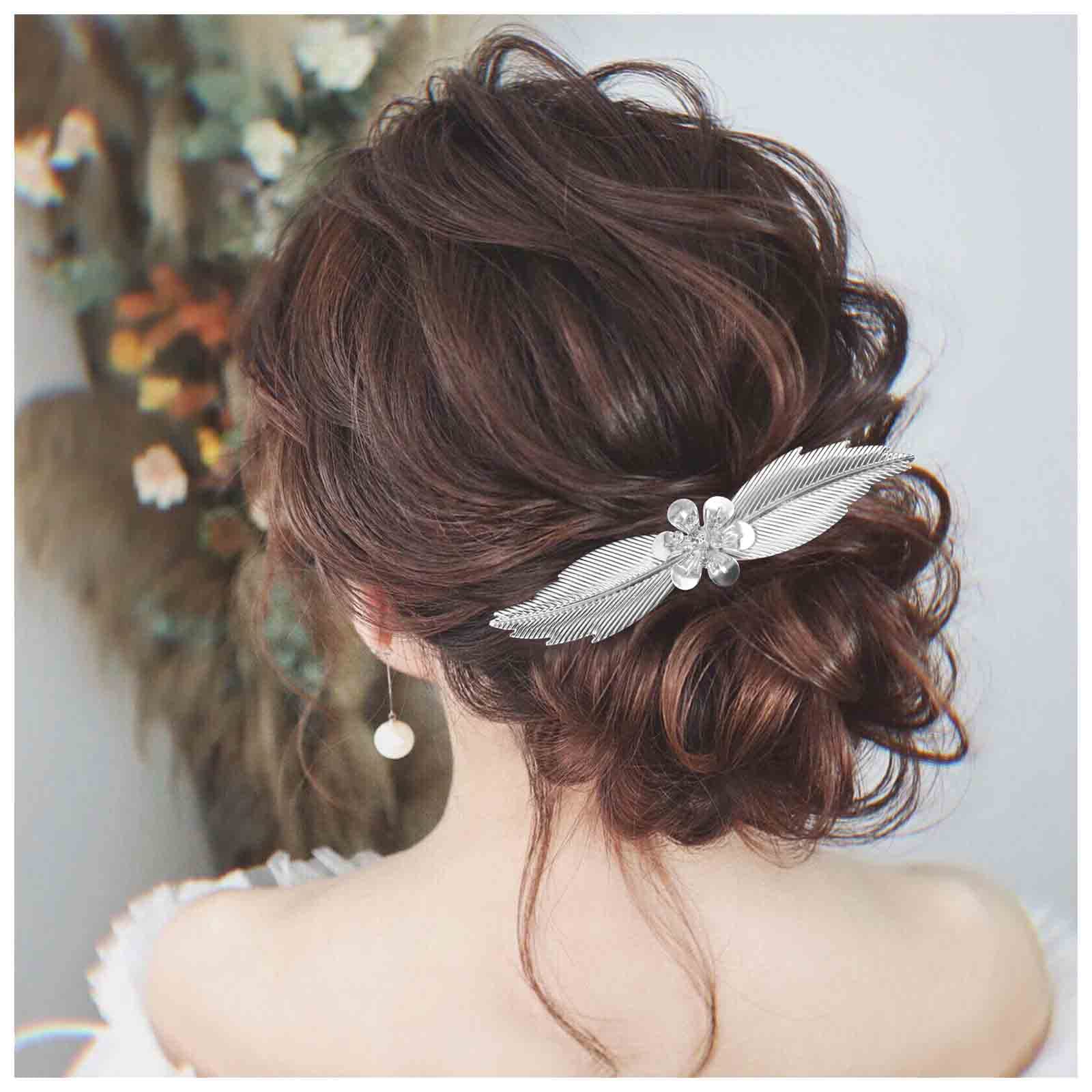 Cimenexe Bohemian Large Leaf Hair Comb Metal Flower Hair Barrette Vintage Feather Headwear Hairpiece Decorative Silver Wedding Comb Hair Accessories Jewelry for Women and Girls Gifts