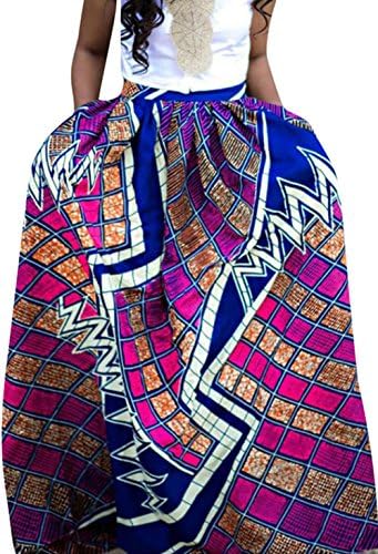 Sheshares Women African Maxi Long High Waist Dashiki Floral Panel Pocket Skirt