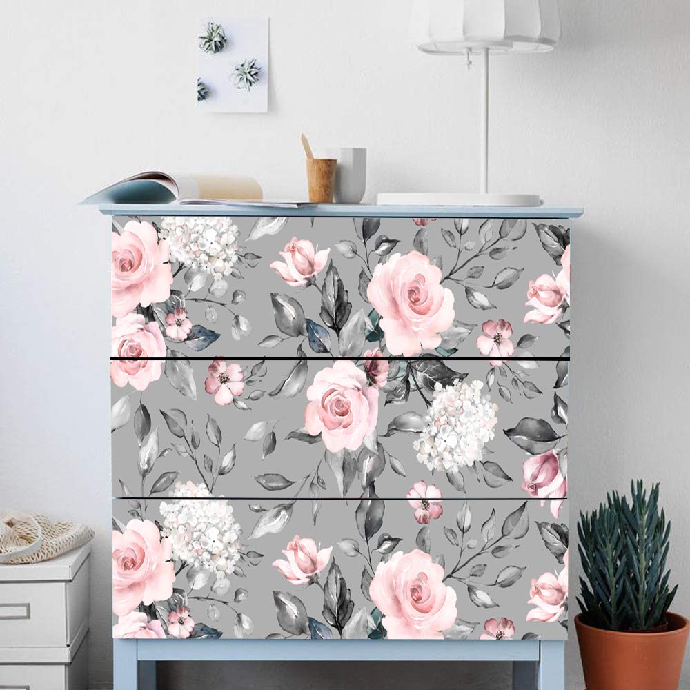 Alwayspon Rose Flower Decals for IKEA MALM Dresser, Removable Drawer Front Stickers, Peel and Stick Furniture Sticker Skin, 3 Pcs x 31.6"x7.9"
