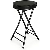 Folding Stool,24 Inch Foldable Portable Height Bar Stools Chair | Adult Tall Collapsible Leather Padded Chair for Kitchen Living Room Garden Camping Fishing