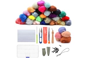 Anxingo Needle Felting Wool Kit, 36 Colors Wool Roving Set for Needle Wool DIY, Felted Yarn Craft Supplies with Wool Felt Too