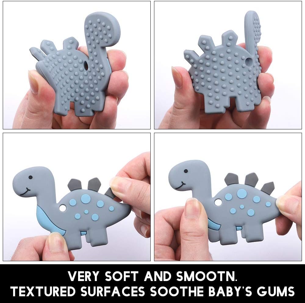 Baby Dinosaur Teething Toys, BPA Free Food Grade Silicone Teether with Pacifier Clip, Highly Effective Pain Relief for Boy and Girl, Freezer Safe Teething Egg (Gray) : Baby