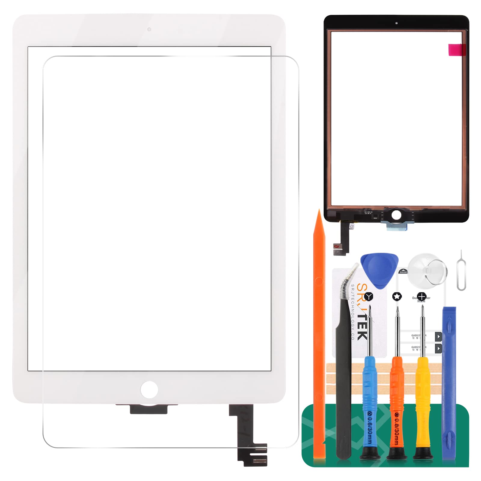 For Ipad 6 Air 2 A1566 A1567 Touch Screen Replacement Digitizer Glass Assembly Kits, Free tempered film, glue and tools,Not LCD Screen. (White)