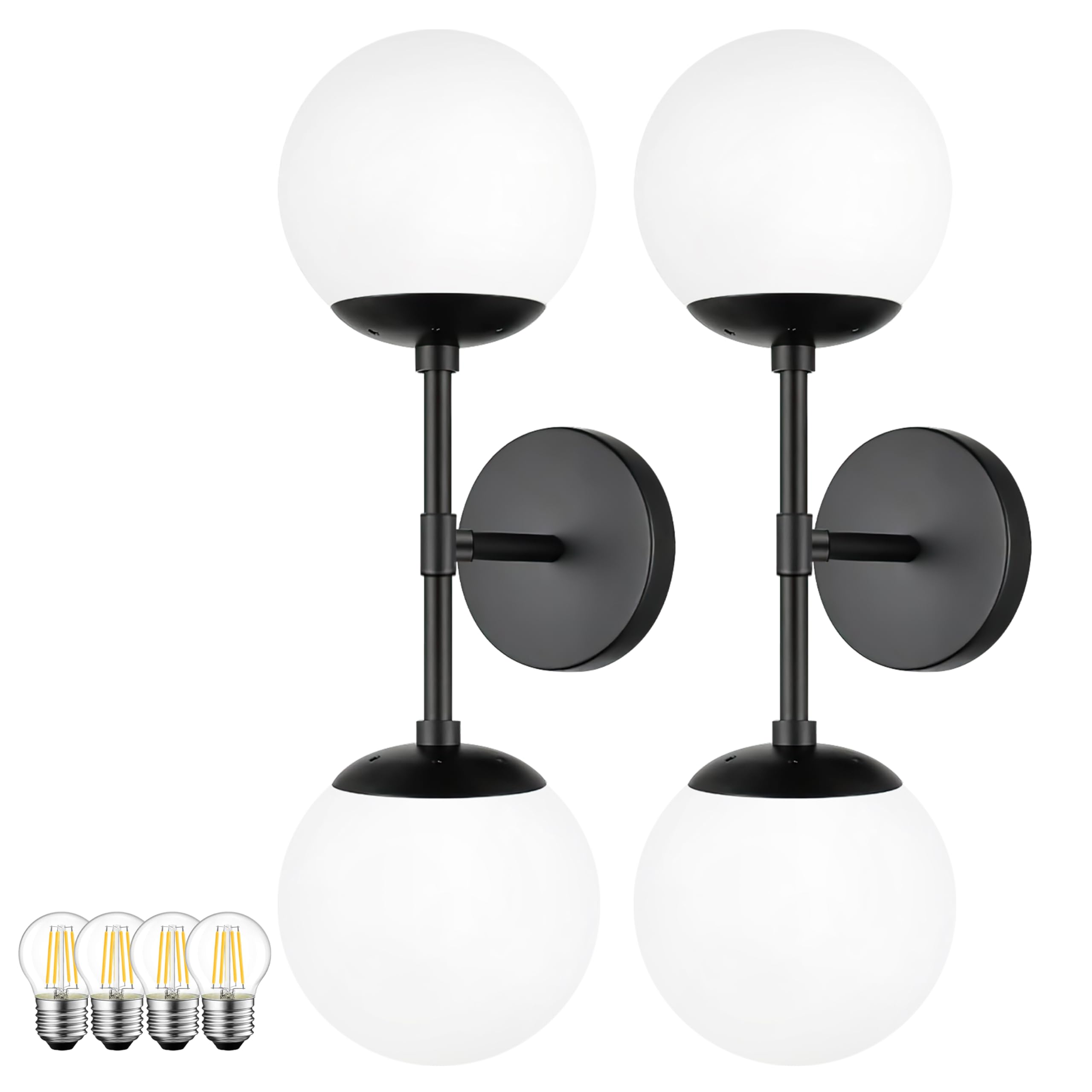 Photo 1 of KoKo&Yukina 2 Pack Matte Black Interior Vanity Light Fixtures Mid Century Modern Bathroom Vanity Light Globe Sconce Vanity Lights with Clear Glass for Bathroom (Bulb Incl.)