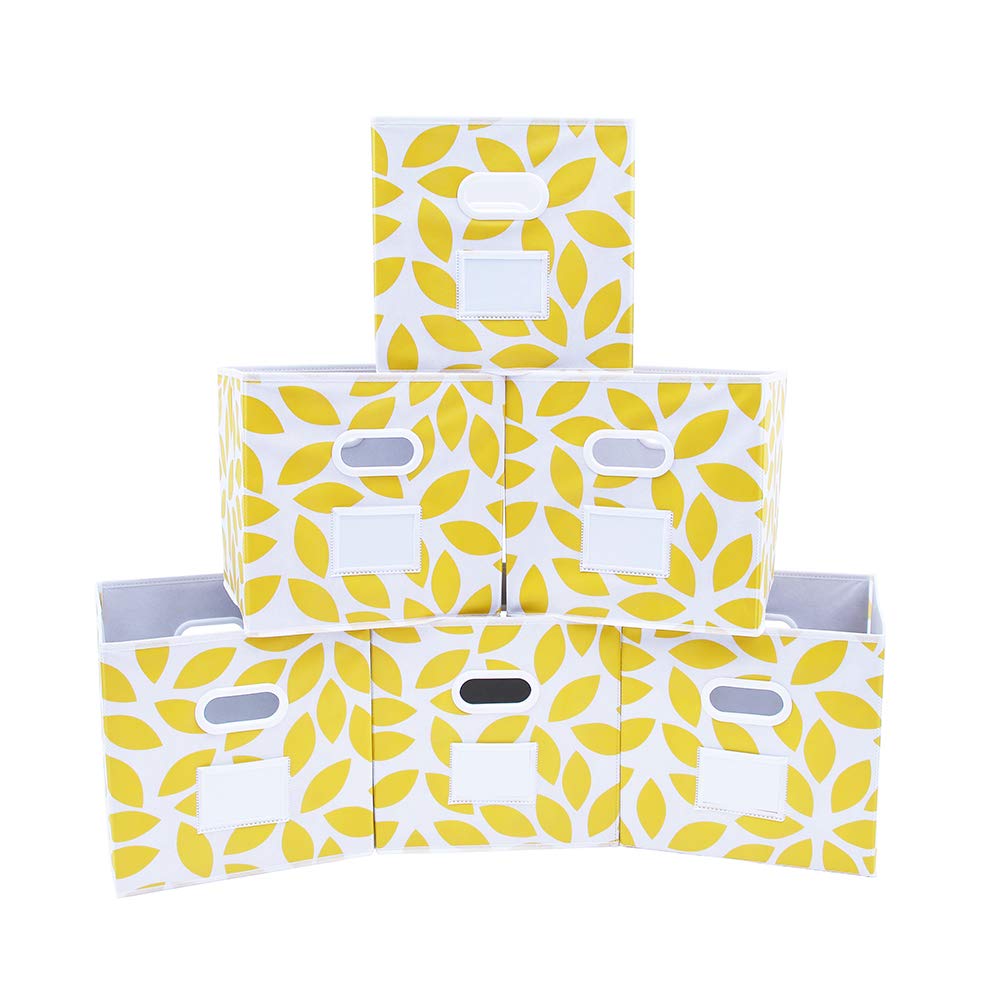 MAX Houser Fabric Storage Bins Cubes Baskets Containers with Dual Plastic Handles for Home Closet Bedroom Drawers Organizers, Foldable, Set of 6 (Yellow)