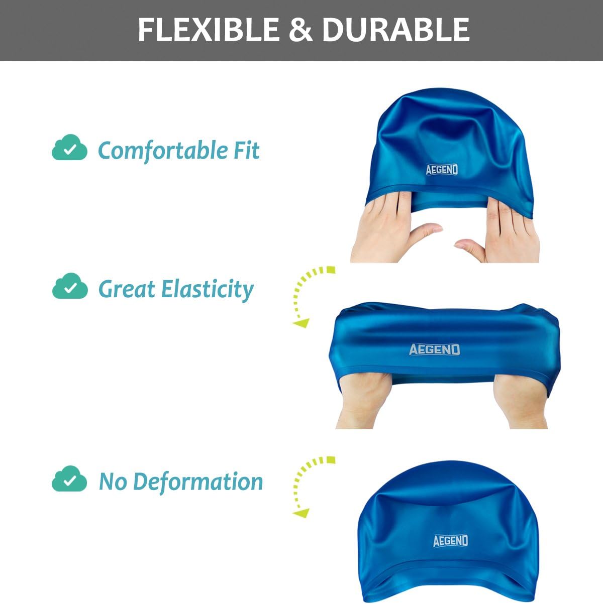 aegend Waterproof Swim Cap for Adult Men Women Solid Silicone Swim Caps For Women Long Hair Men