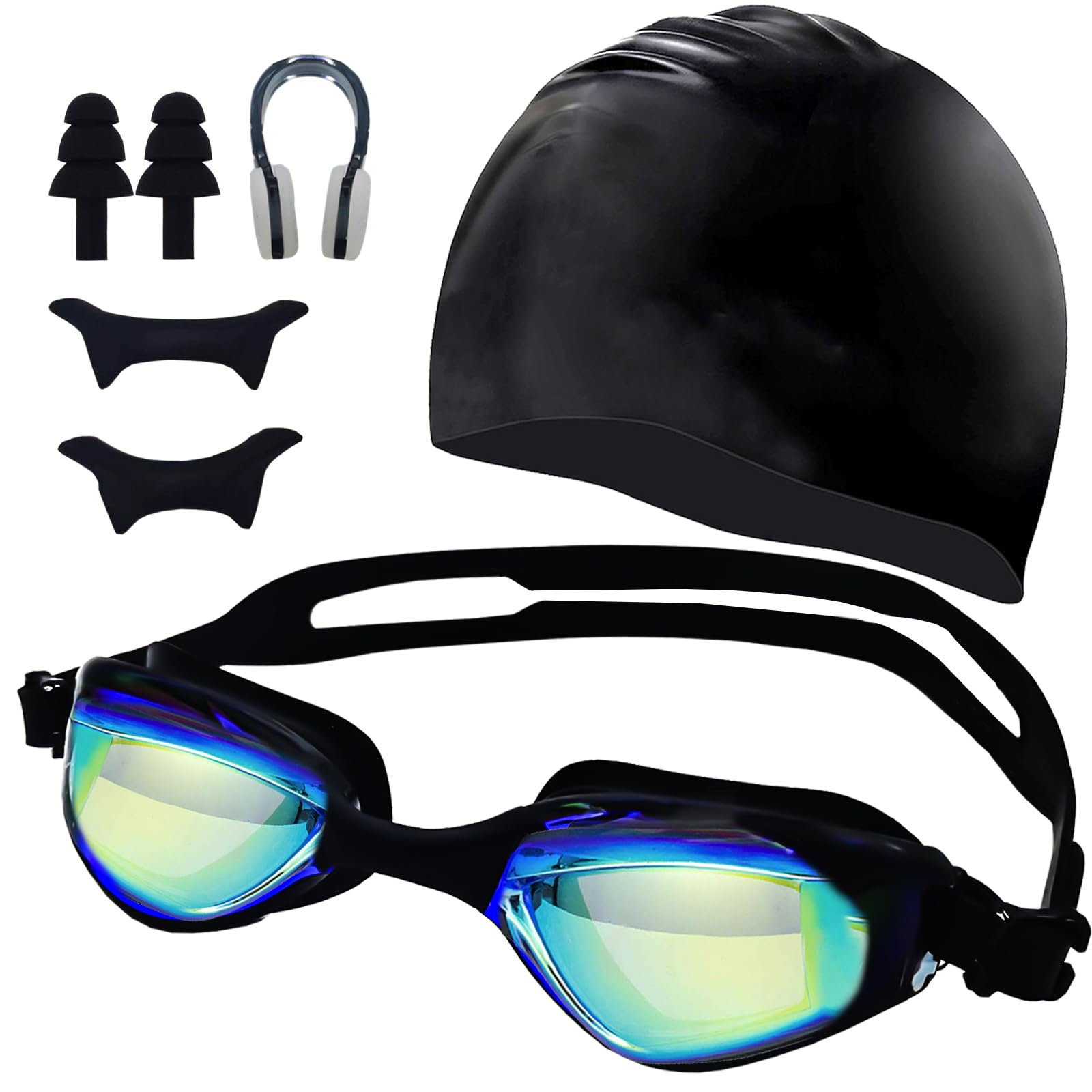 YSYONBOE Swimming Goggles Adult, Unisex Swim Goggles No Leaking, Anti Fog, UV Protection,Super Seal Goggles Swimming for Men Women with Nose Clips Ear Plugs Swimming Cap