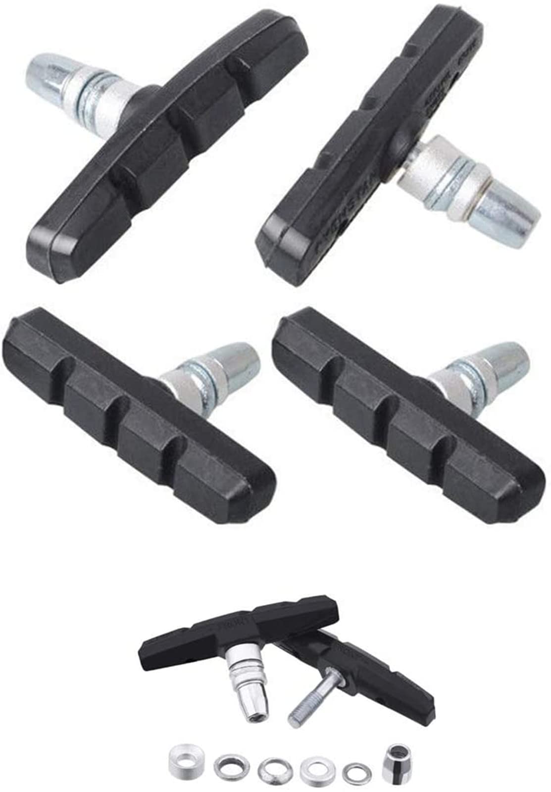 Cheeroyal 2 Pairs 70 mm V Bike Brake Pads with Hex Nuts and Spacers V Bicycle Brake Blocks Set Black