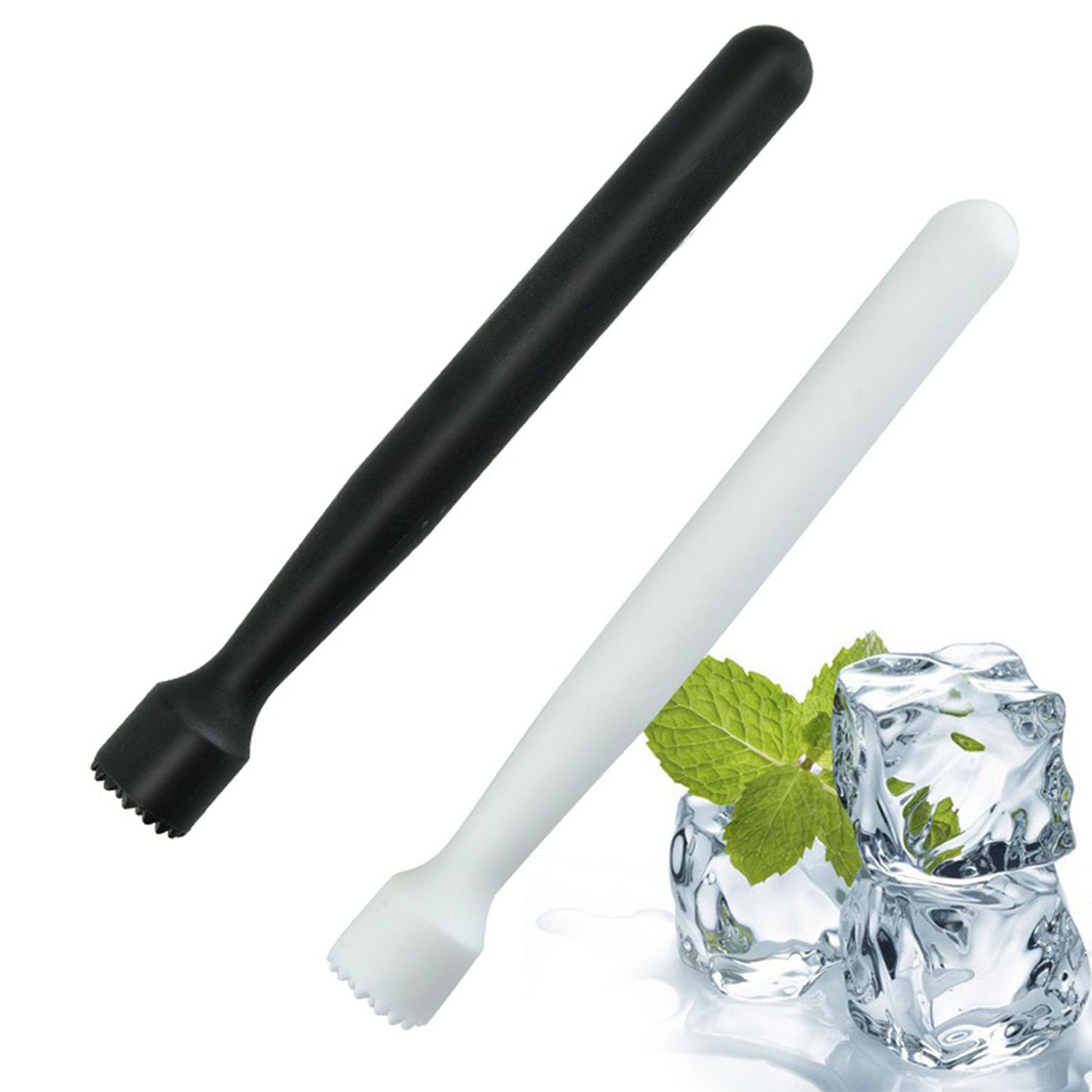 FIBOUND Pack of 2 Ice Crusher, Herb Masher Crusher, Plastic Cocktail Muddler, Mojito Masher, Ice Crusher Stick, Suitable for Bars, Parties, Home (Black + White)