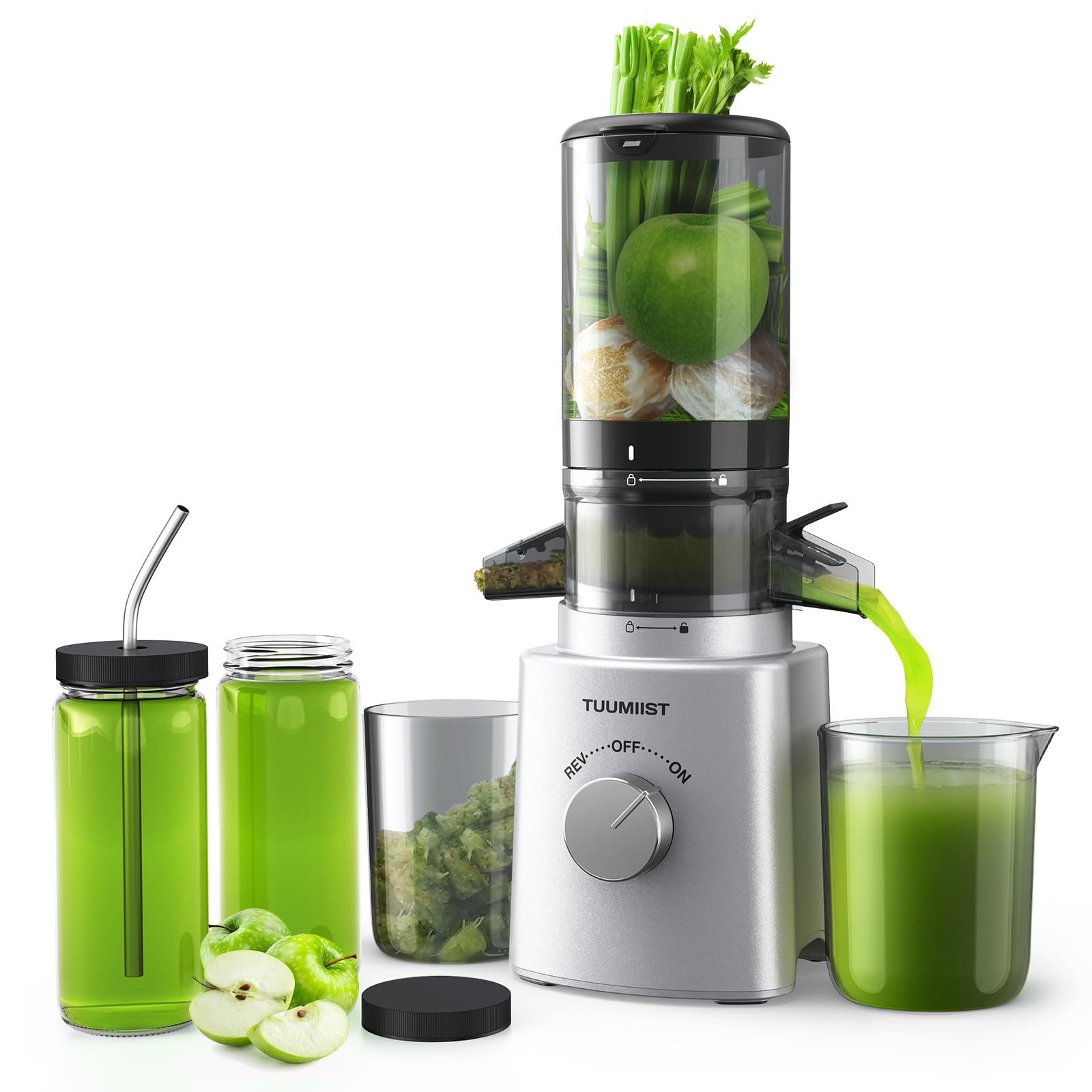 Cold Press Juicer with 8 Juice Bottles