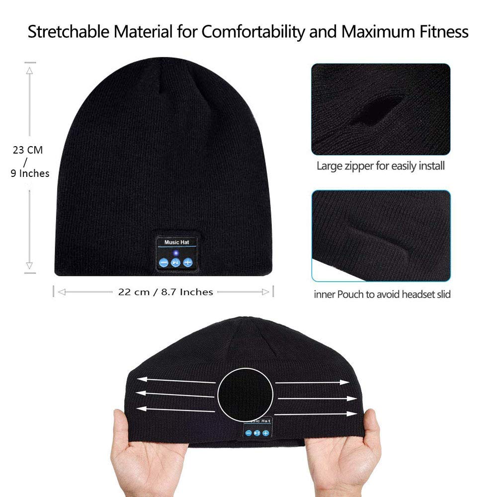 Upgraded Bluetooth Beanie Hat Wireless Headset Headphones Winter Music Speaker Hat Knit Running Cap with Stereo Speakers & Mic Unique Christmas Tech Gifts for Men Women Teens Boys Girls Stocking Stuff