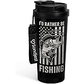 SANDJEST Fishing Tumbler - Stainless Steel 2-in-1 Lid Coffee Tumbler 18 oz, Insulated Travel Mug Gift for Men Husband Dad, Birthday Christmas