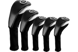 Andux 5pcs/Set PU Golf Wood Club Head Covers 460cc Driver Covers with Long Neck