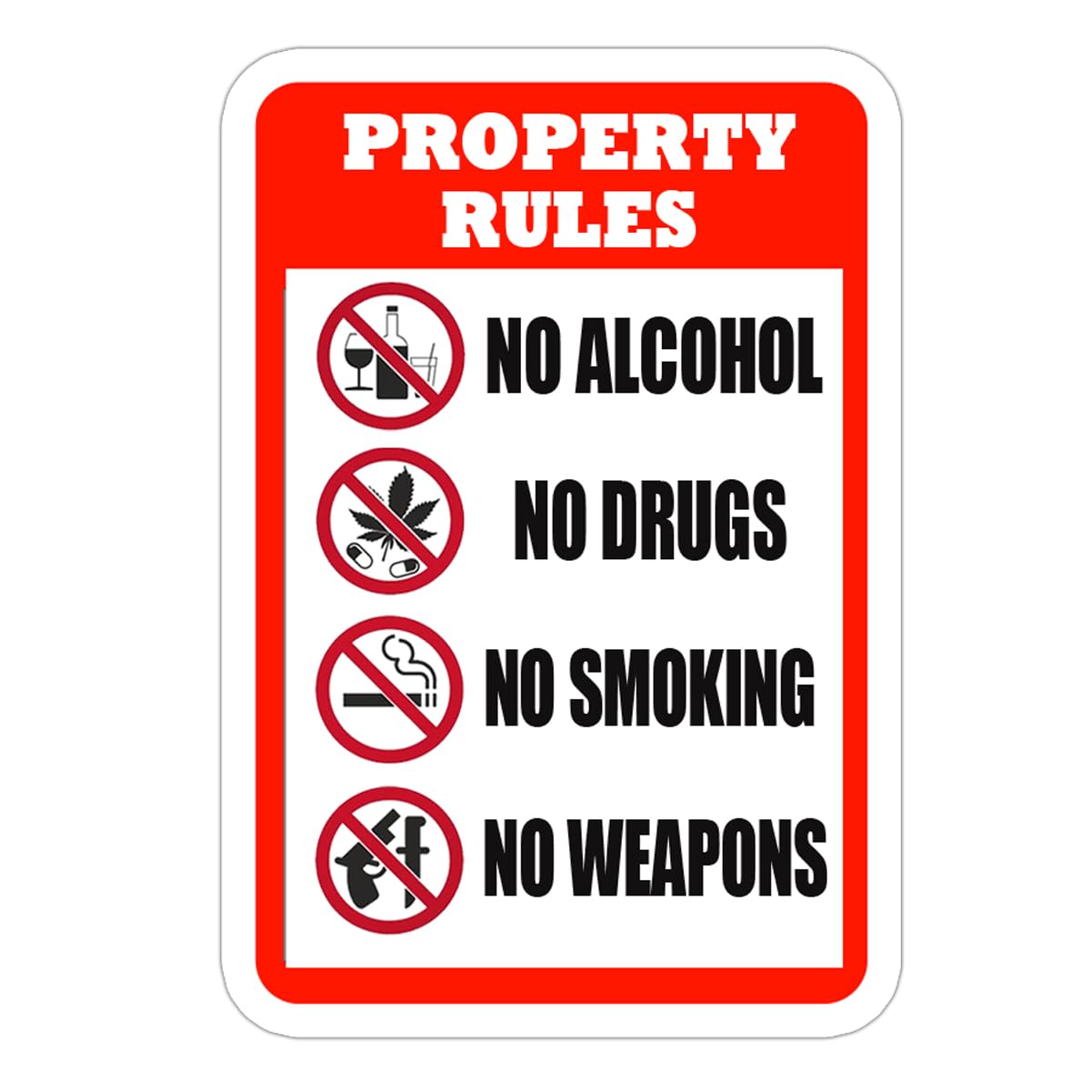 Property Rules Enforced No Alcohol Drugs Smoking Label Decal,7x5 Inches Property Rules Sign,Vinyl for Alcohol/Drugs/Weapons,6 Pcs Per Pack