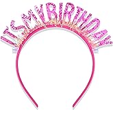CIEHER Headband for Women Girls, Happy Birthday Crown Tiara, It's My Birthday Decorations and Gifts - Rose Pink