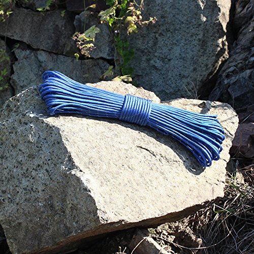PSKOOK 550 Paracord Parachute Cord Reflective Survival Rope 100% Nylon with Tinder Fire Starter PE Fishing Line Outdoor Military Grade (Blue)