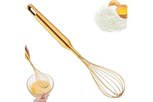 Egg Whisk 12 Inch Egg Beater Stainless Steel Dough Whisk with Handle & Hanging Hole 12 Wire Gold Whisk for Cooking, Mixing, B