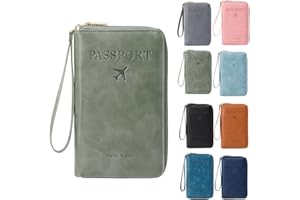 ANYSENT RFID Passport Holder for Wallet,RFID Blocking Document Organizer Clutch Bag, Credit Cards Case Cover Travel Wallet (Green)