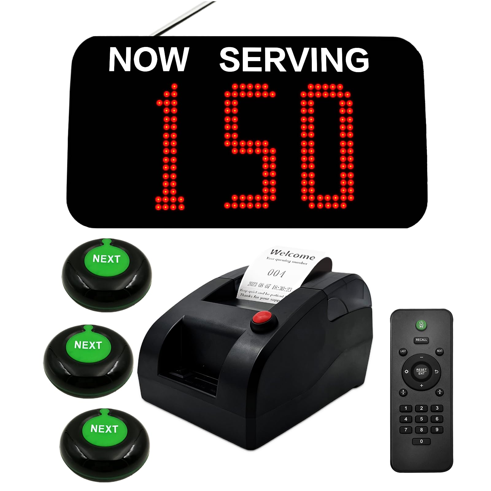 CYSSJF Queue Management System: 3-Digit Number Display, Queue Ticket Printer, Call Buttons & Remote Control | Waiting Areas Queue Calling | For Takeaway, Bakery, Fast Food Shop & GP Surgery