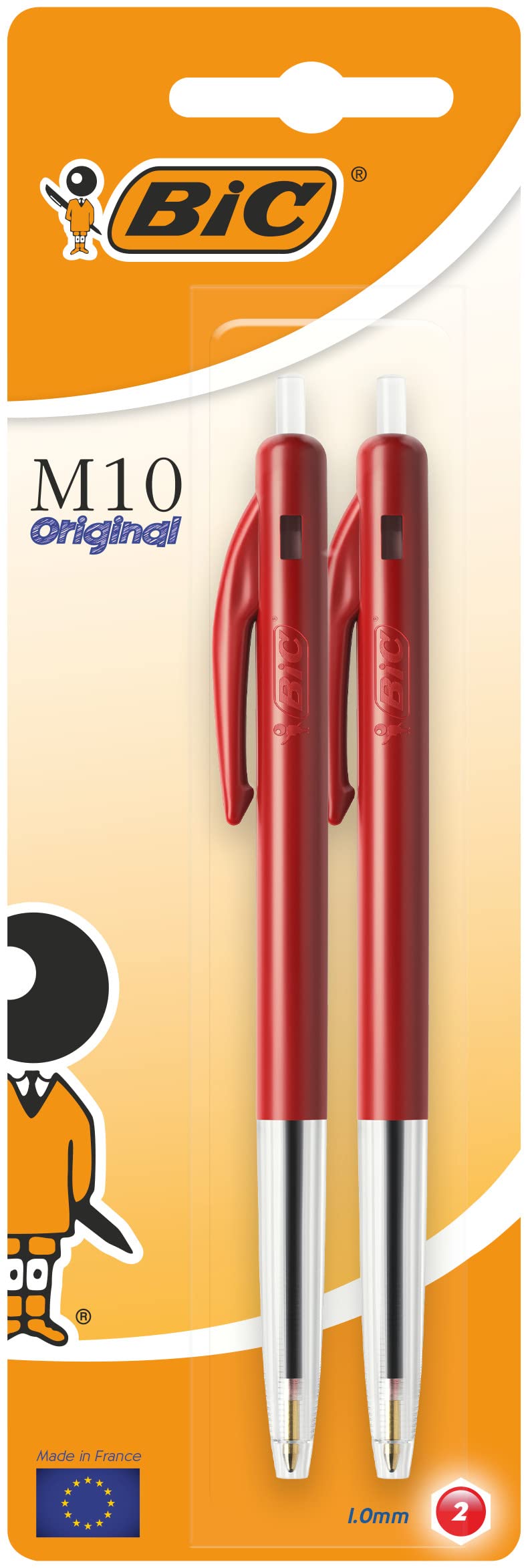 Bic M10 Clic, Blister Pack of 2 Pens red