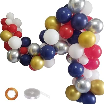 Amazon Com Funprt Metallic Balloons White Red Navy Latex Balloons