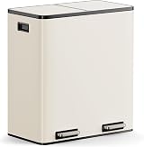 VonHaus 60L Double Kitchen Bin Two Section Recycling Cream