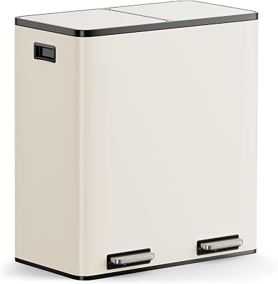 VonHaus 60L Double Kitchen Bin Two Section Recycling Cream