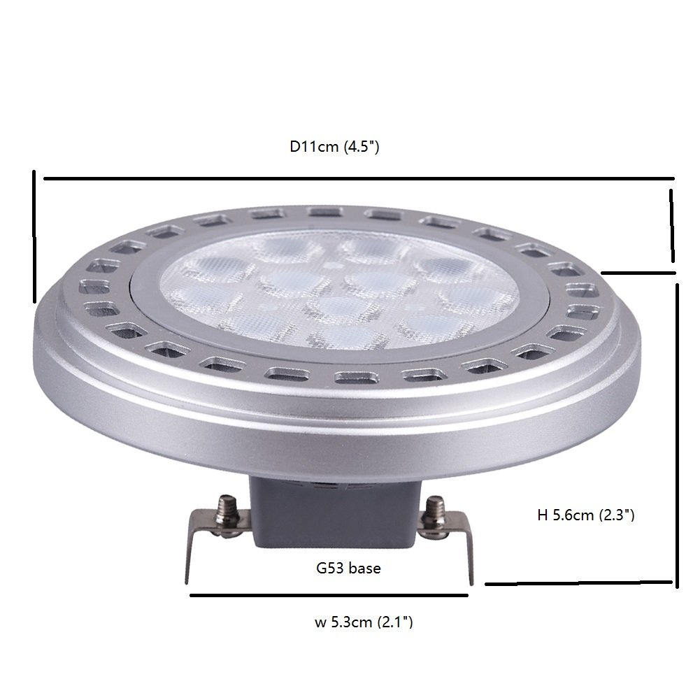 Led AR111 Bulb Spotlight 15W G53 30°Beam View Angle Cool Light 6000k-6500k SMD 15LEDs DC12V Spot Reflector Lights 1200Lm