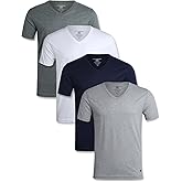 Lucky Brand Mens Shirts - 4 Pack Soft Cotton Short Sleeve Crewneck and V Neck Shirts Men Basic Shirt for Men Pack