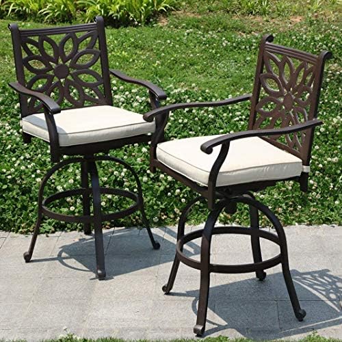 PHI VILLA Extra Wide Outdoor Patio Pub Height Swivel Bar Stools Cast
