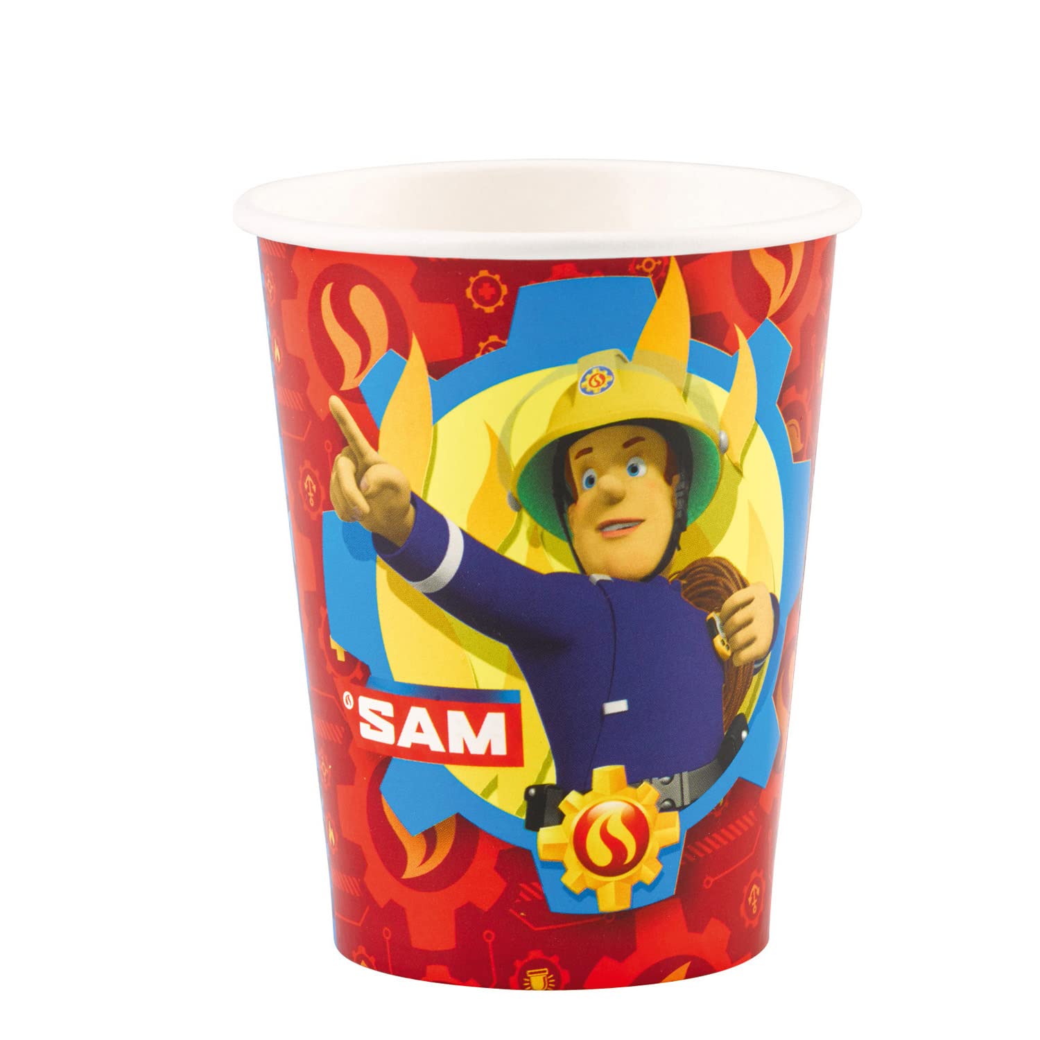 amscan 9902176-66 - Fireman Sams, 8 pieces, capacity 250 ml, paper, Fireman Sam, paper cups, party cups, disposable tableware, children's birthday party