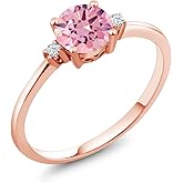 Gem Stone King 10K Rose Gold Pink Zirconia and White Created Sapphire Solitaire Engagement Ring For Women (1.53 Cttw, Round 6MM, Gemstone Birthstone)