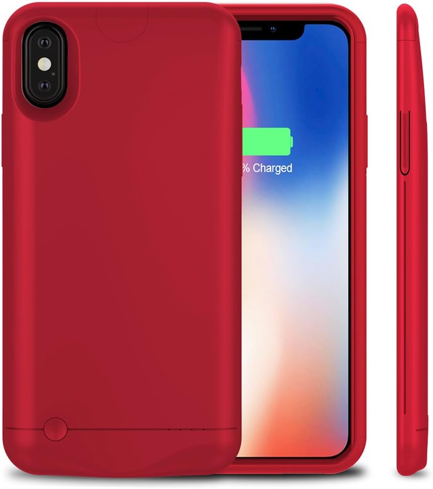 iPhone X Battery Case,VinPone Slim iPhone 10 Portable Charge Case Rechargeable Portable External Battery Charger Pack Protective Charging Case Power Bank Cover (Ultra Slim-Red)