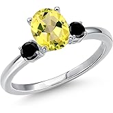 Gem Stone King 14K White Gold Canary Mystic Topaz and Black Diamond Engagement Ring For Women | 1.76 Cttw | Oval 8X6MM | Gemstone November Birthstone