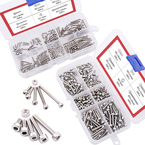 Hilitchi 420pcs M2 M3 Stainless Steel Hex Socket Head Cap Screws Nuts