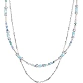 GINTEI Beaded Necklace for Women Trendy, Boho Beaded Glass Silver Mixed Strand Short Necklace for Women Stacking layered necklaces Summer Beach Jewelry