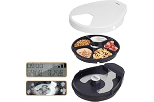 SAROSORA UBPET Cat Wet Food Automatic Feeder with Cooling, Semiconductor Refrigeration, with Timer, 5 Food Compartments for 330g Pet Food Each, Premium Meal Plates, Washable, for Cats