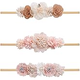 mligril Baby Girl Nylon Headbands Flower Hair Bows Accessories-Elastic Hair Band Crown Handmade FLoral Wraps Birthday Gifts for Girls Newborn Infant Toddler 3Pcs